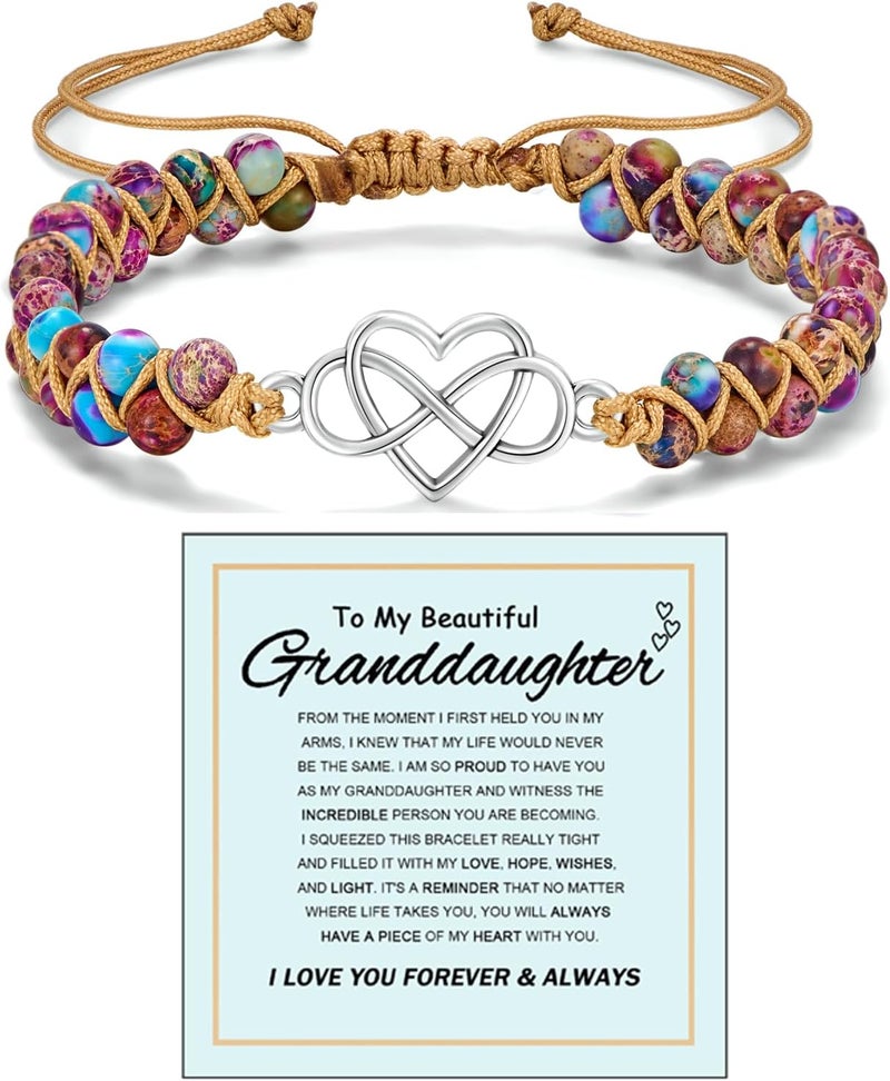 DivaGlamz To My Granddaughter-Infinity Forever Love Heart Bracelet, Natural Emperor Stone Double Layer Purple Beaded Woven Wrap Bracelets Adjustable Mind Peace Gift Jewelry - Image 1